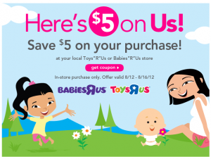 toys r us coupon 300x226 $5 off a $5 purchase at Toys R Us printable coupon