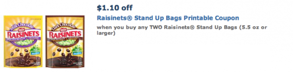 raisinets Raisinets $1.10/2 Stand Up Bag Printable Coupon!