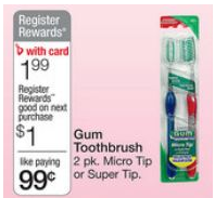 gum gum GUM Toothbrushes $.44 after newspaper coupon (Walgreens)
