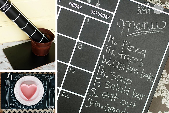 Chalkboard Peel & Stick Calendar for $6.99, Chalkboard Placemat for $8.