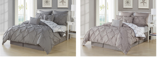 Esy Reversible Pintuck Printed 3Pc Comforter Cover Set taupe and grey