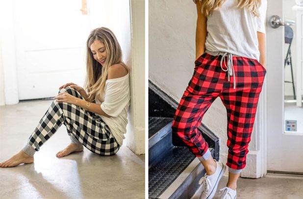 black and white buffalo plaid joggers