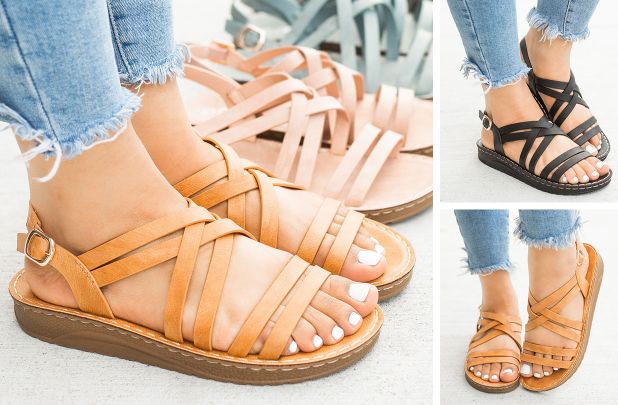 criss cross strappy flat sandals