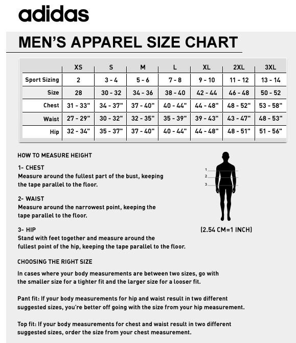 adidas dress size chart