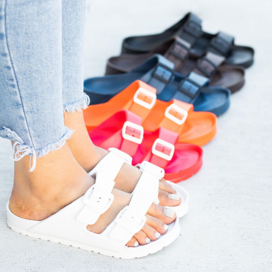 rainbow double buckle sandals