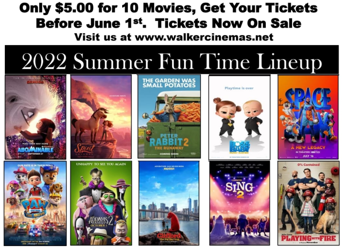 10 Summer Matinees for 5 at Walker Cinemas or Cinefour Theaters