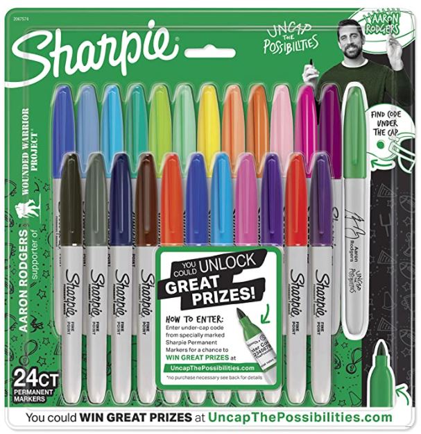 Sharpie Permanent Markers Fine Point Aaron Rodgers 24 Count - Multicoloured  (2067574) for sale online